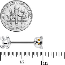 Load image into Gallery viewer, 14G 9/16 Yellow Gem Teddy Bear Barbell Nipple Ring Set
