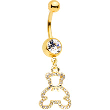 Load image into Gallery viewer, Clear Gem Gold Tone Hollow Bear Dangle Belly Ring