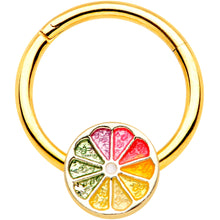 Load image into Gallery viewer, 16G 3/8 Gold Tone Rainbow Grapefruit Septum Ring