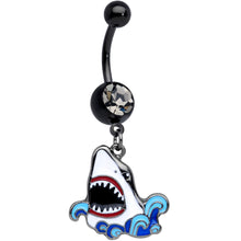 Load image into Gallery viewer, Clear Gem Black Shark Bite Dangle Belly Ring