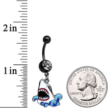 Load image into Gallery viewer, Clear Gem Black Shark Bite Dangle Belly Ring