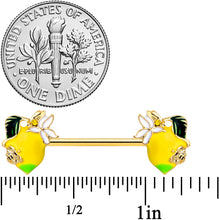 Load image into Gallery viewer, 14G 9/16 Gold Tone Lemon Bee Barbell Nipple Ring Set