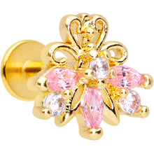 Load image into Gallery viewer, 16G 1/4 Clear Pink CZ Gem Gold Tone Looping Labret Monroe Tragus