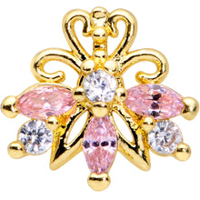 Load image into Gallery viewer, 16G 1/4 Clear Pink CZ Gem Gold Tone Looping Labret Monroe Tragus