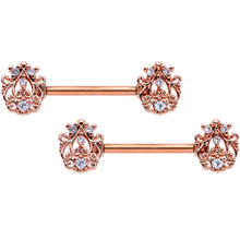 Load image into Gallery viewer, 14G 9/16 Clear CZ Gem Rose Gold Tone Elegant Nipple Ring Set