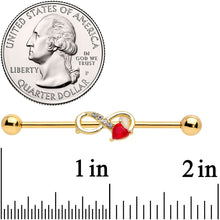 Load image into Gallery viewer, 14G Clear Red Gem Gold Tone Treble Clef Industrial Barbell 38mm