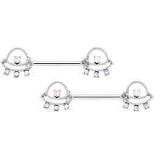 Load image into Gallery viewer, 14G 9/16 White Faux Opal UFO Barbell Nipple Ring Set