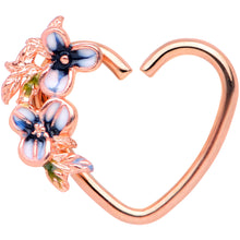 Load image into Gallery viewer, 18G 3/8 Rose Gold Tone Blue Flower Heart Right Closure Ring