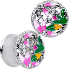 Load image into Gallery viewer, Clear Gem Exotic Garden Flower Double Flare Plug Set