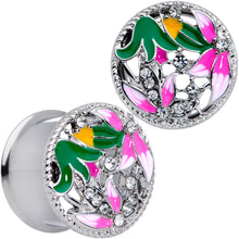 Load image into Gallery viewer, Clear Gem Exotic Garden Flower Double Flare Plug Set
