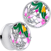 Load image into Gallery viewer, Clear Gem Exotic Garden Flower Double Flare Plug Set