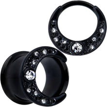 Load image into Gallery viewer, Clear Gem Black Crescent Moon Double Flare Tunnel Plug Set