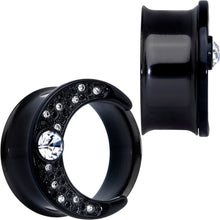 Load image into Gallery viewer, Clear Gem Black Crescent Moon Double Flare Tunnel Plug Set