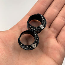 Load image into Gallery viewer, Clear Gem Black Crescent Moon Double Flare Tunnel Plug Set