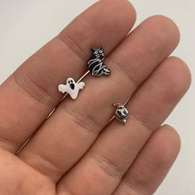 Load image into Gallery viewer, 16G 1/4 Black Cat Ghost Halloween Cartilage Tragus Curation Set of 3
