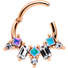 Load image into Gallery viewer, 16G 5/16 Aurora CZ Gem Rose Gold Tone Fan Hinged Segment Ring