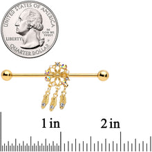 Load image into Gallery viewer, 14G Aurora CZ Gem Gold Tone Dreamcatcher Industrial Barbell 38mm