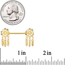 Load image into Gallery viewer, 14G 5/8 Aurora CZ Gem Gold Tone Dreamcatcher Barbell Nipple Ring Set