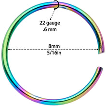 Load image into Gallery viewer, 22G 5/16 Rainbow Anodized Seamless Nose Hoop Set of 12