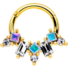 Load image into Gallery viewer, 16G 5/16 Aurora CZ Gem Gold Tone Fan Hinged Segment Ring