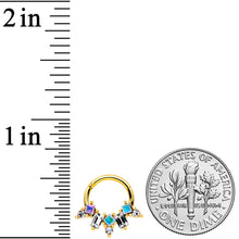 Load image into Gallery viewer, 16G 5/16 Aurora CZ Gem Gold Tone Fan Hinged Segment Ring