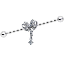Load image into Gallery viewer, 14G Clear Gem Looping Bow Dangle Industrial Barbell 38mm