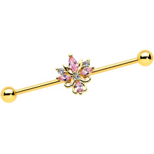 Load image into Gallery viewer, 14G Clear Pink CZ Gem Gold Tone Pretty Industrial Barbell 38mm
