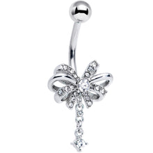 Load image into Gallery viewer, Clear Gem Looping Bow Dangle Belly Ring