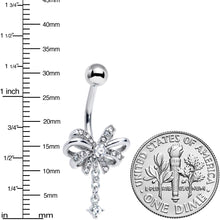 Load image into Gallery viewer, Clear Gem Looping Bow Dangle Belly Ring