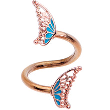 Load image into Gallery viewer, Rose Gold Tone Bit of Blue Butterfly Wing Spiral Twister Belly Ring