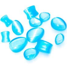 Load image into Gallery viewer, Light Blue Glass Teardrop Plug Set