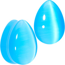 Load image into Gallery viewer, Light Blue Glass Teardrop Plug Set