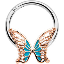 Load image into Gallery viewer, 16G 3/8 Bit of Blue Butterfly Hinged Segment Ring