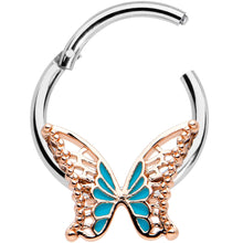 Load image into Gallery viewer, 16G 3/8 Bit of Blue Butterfly Hinged Segment Ring