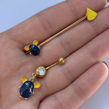 Load image into Gallery viewer, 14G Gold Tone Black Mouse Cheese Industrial Barbell 38mm