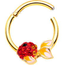 Load image into Gallery viewer, 16G 3/8 Red Gem Gold Tone Blowfish Hinged Segment Ring