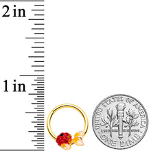 Load image into Gallery viewer, 16G 3/8 Red Gem Gold Tone Blowfish Hinged Segment Ring