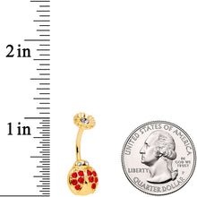 Load image into Gallery viewer, Red Clear Gem Gold Tone Ladybug Flower Belly Ring