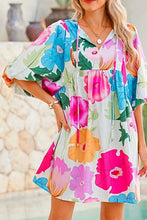 Load image into Gallery viewer, Modern Floral Print Tie Neck Dress Elegant & Timeless Colorful Dress
