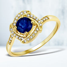 Load image into Gallery viewer, 0.73 Carat Genuine Blue Sapphire and White Diamond 14K Yellow Gold Ring