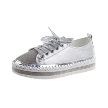 Load image into Gallery viewer, Womens Leopard Sneakers Women Canvas Shoes Leisure Lace-Up Sneakers Rhinestone Shiny Flat Charming Shoes Platform Leisure Low Sneakers
