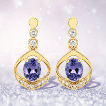 Load image into Gallery viewer, 0.76 Carat Genuine Tanzanite and White Diamond 14K Yellow Gold Earrings