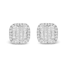 Load image into Gallery viewer, 10K White Gold 7/8 Cttw Diamond Princess Composite and Halo Stud Earrings (I-J Color, I1-I2 Clarity)