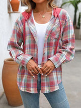 Load image into Gallery viewer, Plaid Buttoned Long Sleeve Hooded Jacket for Women – Cozy & Stylish Cotton-Blend Outerwear