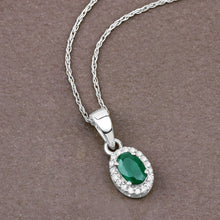 Load image into Gallery viewer, 0.81 Carat Genuine Zambian Emerald and White Diamond 14K White Gold Pendant