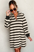 Load image into Gallery viewer, Classic Contrast Black Striped Collar Long Sleeve Mini Dress Stylish & Trendy Casual Dress for Women