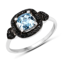 Load image into Gallery viewer, 1.19 Carat Genuine Swiss Blue Topaz & Black Diamond .925 Sterling Silver Ring