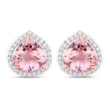 Load image into Gallery viewer, 3.27 Carat Genuine Morganite and White Diamond 14K Rose Gold Earrings