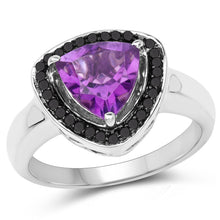 Load image into Gallery viewer, 1.56 Carat Genuine Amethyst and Black Diamond .925 Sterling Silver Ring