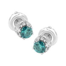 Load image into Gallery viewer, 14K White Gold 1/2 cttw White and Treated Blue Round Diamond Earrings (I-J I2-I3)